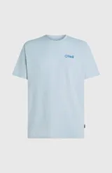 Remera O'Neill de manga corta y cuello redondo, color celeste, con pequeño estampado gráfico de la marca en el pecho.