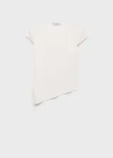 Jersey de punto fino con cuello redondo, manga corta y diseño recto con bajo asimétrico.