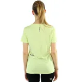 Remera deportiva de manga corta para mujer, color verde lima, con cuello redondo y logo pequeño de Diadora en el pecho.