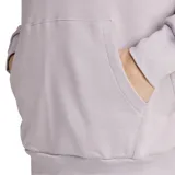 Buzo hoodie Adidas Essentials Logo Lineal color gris topo con logo Adidas plateado en el pecho.