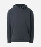 Buzo deportivo de hombre confeccionado en tejido polar (fleece) de color gris oscuro. Presenta capucha con cordones ajustables, bolsillo tipo canguro frontal, mangas largas con puños ajustados y bajo elástico. Su diseño es cerrado y cuenta con una textura suave y cálida ideal para el invierno.