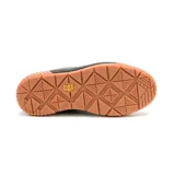 Championes Cat modelo Amp para mujer, de color negro con textura punteada, cordones negros y suela de goma marrón con plataforma acanalada.