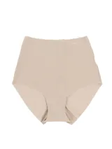 Bombacha hipster de cintura alta color beige, con logo de Calvin Klein en la parte superior.