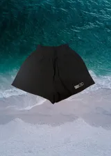 Short negro de muselina con cintura elastizada y cordón ajustable.