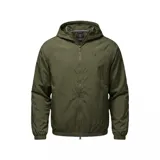 Campera rompevientos Jordan con capucha, cierre frontal completo y bolsillos laterales. Presenta un diseño minimalista en color verde oliva con el logo Jumpman bordado en el pecho.