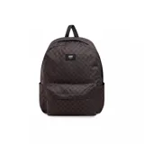 Mochila Vans Old Skool con estampado a cuadros en tonos marrones y negros. Cuenta con un compartimento principal con cierre, un bolsillo frontal con cierre y dos bolsillos laterales. Tiene correas acolchadas ajustables y asa de mano en la parte superior.