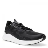 Championes negros con detalles en gris y blanco, con suela blanca y cordones negros.