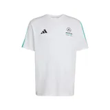Remera Adidas Mercedes-AMG Petronas Formula 1 DNA color blanco, con cuello redondo y mangas cortas. Presenta el logo de Adidas y el emblema del equipo Mercedes en el pecho, junto con detalles en turquesa en los hombros.
