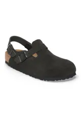Sandalia Birkenstock Tokio Leve, color negro, con tira trasera ajustable y hebilla metálica.
