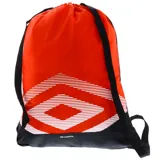 Mochila tipo morral Umbro de color rojo con base negra y correas negras. Presenta un estampado gráfico blanco con el logo de la marca en el frente y la inscripción Pro Training 6L en la parte inferior.