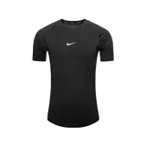 Remera deportiva Nike Pro de ajuste ceñido, confeccionada en tejido técnico Dri-FIT transpirable. Presenta cuello redondo, mangas cortas y el logo de la marca estampado en el centro del pecho.