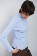Polera de tejido morley con cuello alto, manga larga y ajuste al cuerpo.