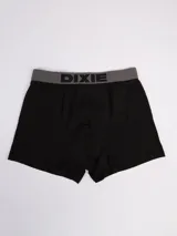 Pack de tres bóxers Dixie en colores negro, gris y celeste, con cintura elástica ancha con el nombre de la marca impreso.