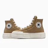 Championes Converse Ctas Cruise Hi color marrón con plataforma blanca y cordones blancos.