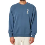 Buzo celeste de algodón con cuello redondo, puños y cintura acanalados. Estampado en el pecho con un diseño de un vaso tiki y la frase "Easy Does It".