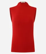 Blusa sin mangas de corte regular, confeccionada en una mezcla de algodón y modal, con cuello alto y diseño ajustado al cuerpo.