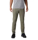 Pantalón de senderismo color verde oliva, con tecnología de repelencia al agua y protección solar UPF 50. Cuenta con cintura elástica parcial, bolsillos laterales y bolsillo de seguridad con cremallera.