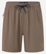 Short de baño marrón con cintura elástica con cordón de ajuste y bolsillos laterales.