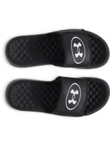 Sandalias tipo ojota Under Armour modelo Ignite Pro 8, color negro. Presentan una correa ajustable con logo de la marca, plantilla de espuma viscoelástica para mayor confort y suela de EVA con diseño ranurado para mejor tracción.