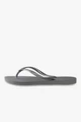 Ojotas de mujer Havaianas modelo Slim Lisa, color negro, con tiras finas texturizadas.