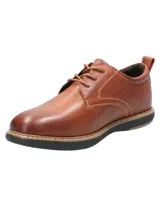 Zapato casual de cuero color marrón con cordones, costuras reforzadas y suela de EVA negra con detalle de vira clara.