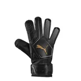 Guantes de arquero Puma modelo King 4, con diseño bicolor en negro y blanco. Presentan el logo de la marca en dorado en el dorso y cierre de abrojo ajustable en la muñeca.