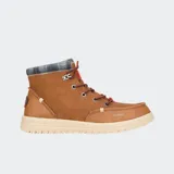 Botas Hey Dude Bradley Classic de caña media, color gris oscuro, con cordones verdes y suela marrón.