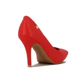 Zapato de tacón alto Vizzano, color verde oliva, con punta fina y detalle de logo dorado en el lateral.