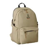 Mochila Rip Curl modelo Crusha 30L Search, color beige, con compartimento principal y bolsillo frontal con cierre, además de bolsillos laterales. Presenta el logotipo de la marca estampado en la parte delantera.