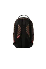 Mochila Sprayground en colaboración con el jugador de la NFL Tyreek Hill. Diseño con estampado a cuadros en tonos marrones y aplique de la cara de un guepardo.