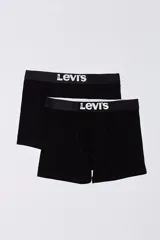 Pack de dos calzoncillos tipo bóxer Levi's de color negro, confeccionados en algodón con elastano, con cintura elástica ancha y logo de la marca en contraste.
