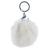 Llavero de mujer Miss Carol con pompón de símil piel color blanco hueso, argolla y mosquetón metálicos.