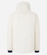 Campera puffer de hombre reversible, con diseño acolchado, cuello alto, capucha y cierre frontal.