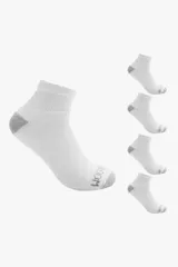 Pack de cinco pares de medias blancas afelpadas de caña corta, con talón y puntera en gris.