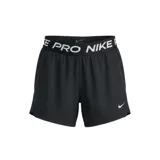 Short deportivo Nike Pro Sculpt negro, de tiro alto y corte ajustado, con cintura elástica ancha que lleva el logo 'E PRO NIKE' repetido en blanco. Presenta el logo Swoosh blanco en la pierna izquierda.