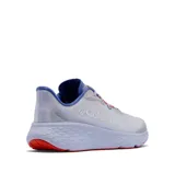 Championes Columbia Konos Featherweight Omni-Max color blanco con detalles en azul y suela roja, diseñados para running y trail running con tecnologías de amortiguación y tracción avanzada.