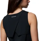 Musculosa deportiva corta de color negro con cierre frontal parcial de botones a presión y dobladillo ajustable con cordón elastizado. Incorpora tecnología de enfriamiento Omni-FREEZE.