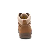 Bota de seguridad Caterpillar modelo Tess St, color marrón, confeccionada en cuero con puntera de acero. Presenta cordones al tono, cuello acolchado con forro de felpa y suela de goma antideslizante con relieve.