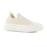 Zapatillas deportivas de punto color beige, tipo slip-on, con suela chunky blanca.
