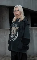 Remera de algodón color negro con efecto lavado, corte oversize y estampa frontal de un chihuahua con estética gótica y calavera.