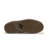Championes de skate Emerica modelo Heretic, color negro con suela de goma en tono marrón. Presentan un diseño de perfil bajo con refuerzo en la puntera y paneles laterales de gamuza.