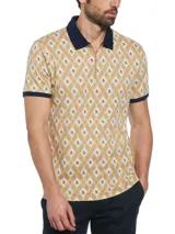 Polo slim fit Original Penguin para hombre con diseño jacquard argyle, cuello de polo y cierre 1/4.