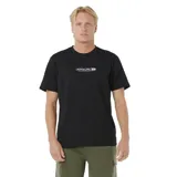 Remera Rip Curl Vaporcool Test Tube de color negro, con diseño de manga corta y cuello redondo. Presenta un pequeño estampado frontal con el logo de la marca en el pecho. Confeccionada con tecnología de secado rápido y absorción de humedad.