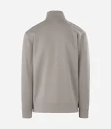 Buzo de cuello alto con cierre frontal parcial, manga larga y puños ajustados. Presenta un diseño minimalista en color verde militar.