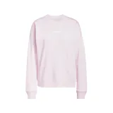 Buzo deportivo Adidas Essentials Linear French Terry color lila, de corte clásico, cuello redondo y logo estampado en el pecho.