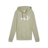 Buzo con capucha Puma, color verde oliva, con logo de la marca estampado en blanco en el pecho. Cuenta con cordones ajustables en la capucha y bolsillo tipo canguro frontal.