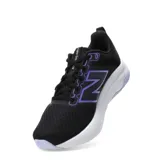 Championes de running New Balance modelo 460, color negro con detalles en violeta. Presentan una capellada de malla transpirable con refuerzos sintéticos, logo lateral característico y entresuela blanca amortiguada.