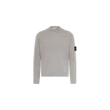 Hoodie de punto Stone Island color gris melange, de manga larga, con capucha y el característico parche con el logo de la marca en la manga izquierda.