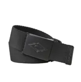 Cinto negro de lona de la marca Rip Curl, modelo Rando Webbing Belt, con hebilla metálica negra grabada con el logo de la marca.