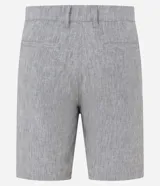 Bermuda slim de lino y algodón color beige, de corte ajustado, con trabillas para cinturón y bolsillos laterales y traseros.